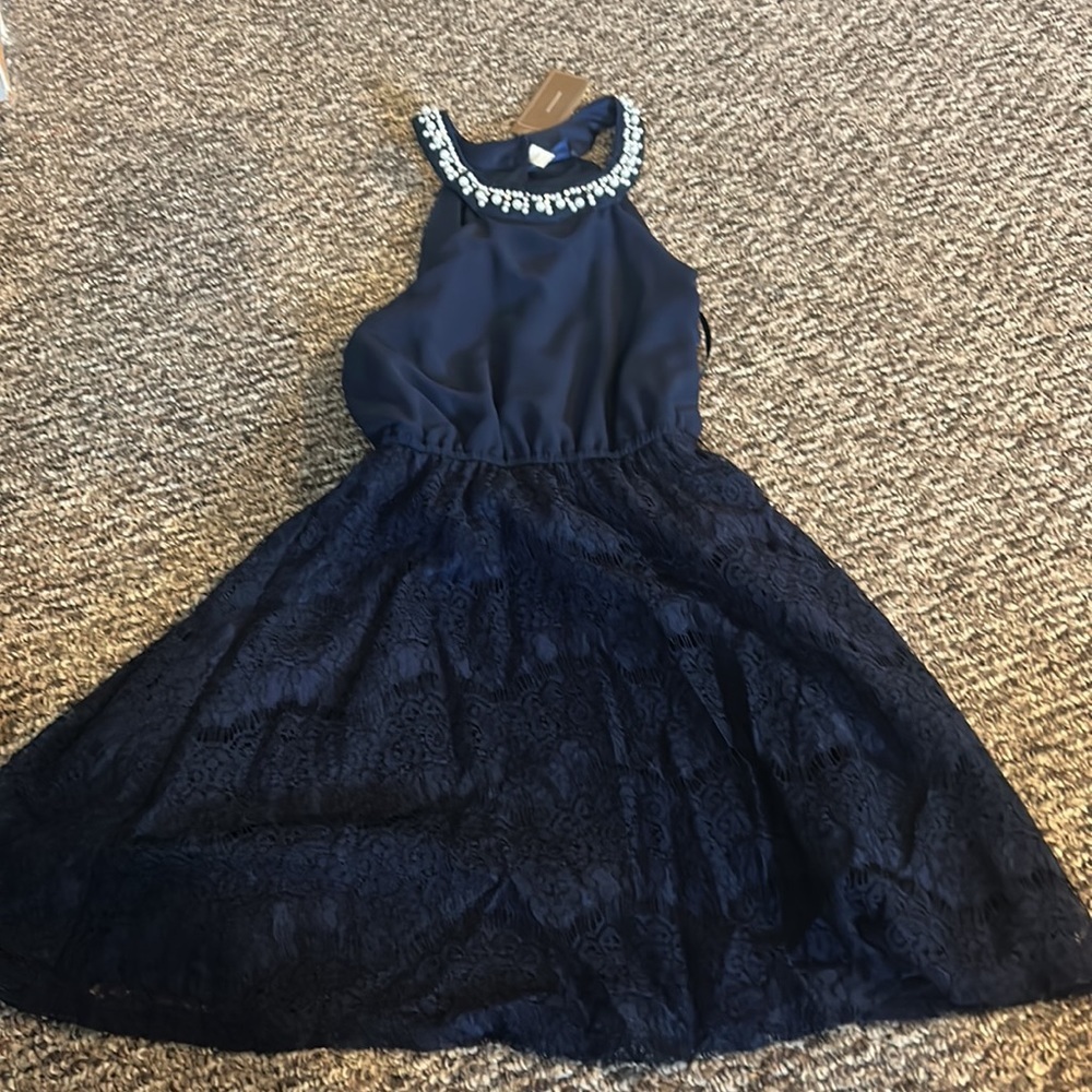 Elegant Navy Blue Lace Dress